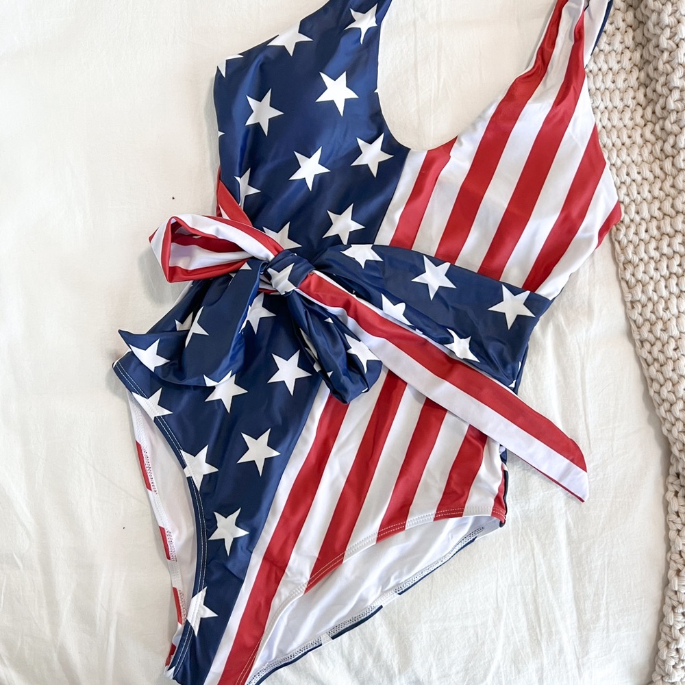New Pink Lily American Flag One Piece - Large